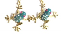 New Blue & Gold Tone Hopping Frog Frogs Stud Earrings in Gift Box!