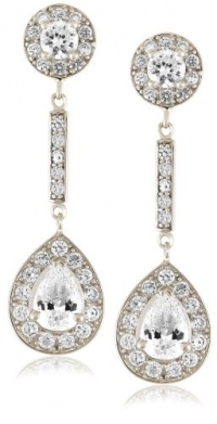 Platinum Plated Sterling Silver Cubic Zirconia Pear-Shaped Drop Post Earrings