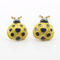 DaisyJewel Betsey Johnson Yellow Ladybug Stud Earrings - Yellow & Black Enamel Ladybug Heart and Blue Crystal Eyes Earring Studs - Skin-Safe - Top Seller - The IT Colors of the Season - For Pierced Ears