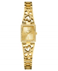 Glistening gold tone melds with Swarovski crystal rhinestone accents in this heartfelt watch from GUESS.