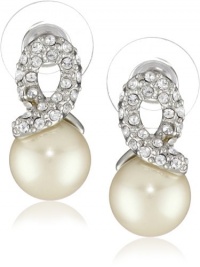 Carolee Elegant Bride White Pearl with Silver-Tone Pave Crystal Knot Earrings