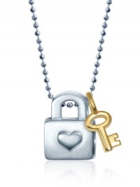 Alex Woo Little Princess Silver Lock with 14k Mini Key Pendant Necklace, 16