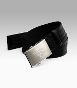 Nylon web belt with Prada boy scout plaque buckle. 1.6 wide Made in Italy 