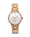 Take an citified approach to accessorizing with this gold-plated watch from kate spade new york. Its round design is city chic, while the Mother-of-Pearl face is oh so urbane.