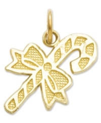 Sweeten the season. This petite candy cane charm makes the perfect addition to your holiday collection. Crafted in 14k gold with textured design. Approximate length: 7/10 inch. Approximate width: 3/5 inch.