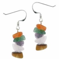 Sterling Silver Genuine Tiger Eye Carnelian Rose Quartz Amethyst and Green Jade Chip Earrings