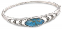 Judith Jack It's Time Sterling Silver, Marcasite and Turquoise Oval Bangle Bracelet, 2.7