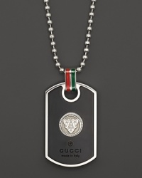 Sterling silver and enamel dogtag with classic Gucci logo and colors.