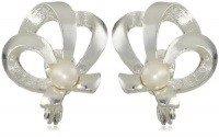 Anne Klein Araway Silver-Tone Pearl Ribbon Button Earrings