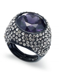 Pop some bubbly with this shimmering cocktail ring from Juicy Couture. The bubbled design sparkles with purple-colored glass accents. Crafted in mixed metal. Stretches to fit finger. Approximate width: 1 inch.