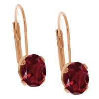 2.80 Ct Oval Red Rhodolite Garnet Gold Plated 4-prong Leverback Earrings 8x6mm