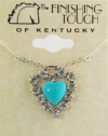 Finishing Touch Turquoise Puff Heart Framed w/ Swarovski Crystal Heart Necklace - Silver Finish - 18