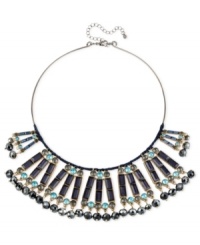 Unleash your daring side. This collar necklace from Haskell is crafted from hematite-tone mixed metal with multicolor glass crystals and faceted beads for a fashion-forward infusion. Approximate length: 13 inches + 3-inch extender. Approximate drop: 2 inches.