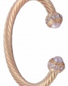 Gold Twisted Cuff Bracelet With Diamond and White Pearl Tips Inspired By David Yurman