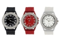 Geneva Platinum Silicone Band CZ Watch Set (Black, White, Red)