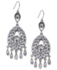 Eclectic elegance. Lucky Brand's chandelier earrings are crafted from silver-tone mixed metal with simulated quartz accents for a glamorous touch. Approximate drop: 2-3/4 inches.