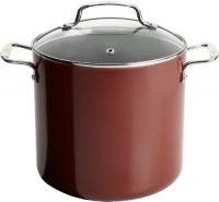 T-fal Simply Delicioso C1078064 Nonstick Dishwasher Safe Hard Enamel 8-Quart Stock Pot with Glass Lid Cookware, Red