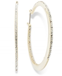 Hoop earrings get a sparkling infusion in this pair from Lauren by Ralph Lauren. Czech stones and gold-tone details add luster. Earrings feature a click-it closure. Approximate diameter: 2 inches. Approximate drop: 2 inches.