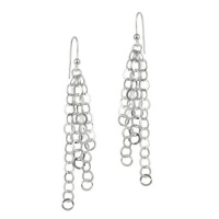 Sterling Silver Multi-Row Circle Link Chain French Wire Movement Earrings