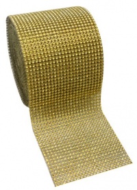 Gold Diamond Rhinestone Mesh Ribbon, Wedding Ribbon, Diaper Cake Ribbon, 4.75 x 10 Yards, 24 Row, 1 Roll