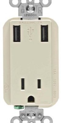 Leviton T5630-T 15-Amp 125-Volt 2.1-Amp USB Charger/Tamper-Resistant Receptacle, Light Almond