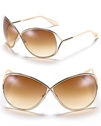 Tom Ford's oversized sunglasses are full of movie-star chic. With cross-front metal frames and exposed lenses. Adjustable nose piece helps to secure fit.