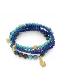 THE LOOKSet of four beaded braceletsHamsah and heart charmsJasper, turquoise and quartz stones22k goldplated vermeil sterling silver charm accentsElastic pull-on styleTHE MEASUREMENTWidth, about 2.5ORIGINMade in USA of imported materials