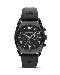 Built for high performance and style, Emporio Armani's matte black watch is a sporty choice. Whether worn with pinstripes or something splashier, this chronograph can keep up.