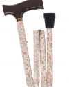 Duro-Med Adjustable Folding Fancy Cane with Derby Top Wood Handle, Beige Floral