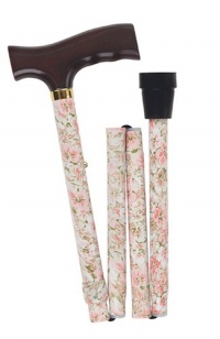 Duro-Med Adjustable Folding Fancy Cane with Derby Top Wood Handle, Beige Floral