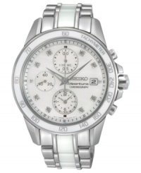 Flaunt some subtle shimmer with the diamond accents on this elegant Sportura watch from Seiko.