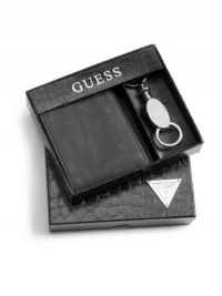 GUESS Sueded Wallet and Keychain Gift Set, BLACK