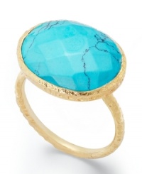 A pop of color makes any look chic. Studio Silver's simulated turquoise ring features faceted edges and an oval shape in 18k gold over sterling silver. Size 7.