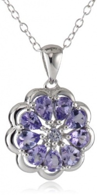 Sterling Silver Flower Tanzanite Pendant Necklace, 18