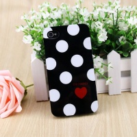 HOTER® Muliti Color Heart Large Polka Dots Design iPhone 4 Case - Black