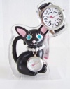 Betsey Johnson Cat Watch Clock Set Black/silver Leather Strap Dial Bj00203-01