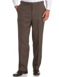 Louis Raphael LUXE Men's Washable 100% Wool Solid Flat Front Hidden Extension Dress Pant,Bark,36x32