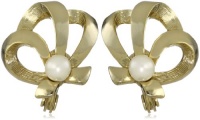 Anne Klein Araway Gold-Tone Pearl Ribbon Button Earrings