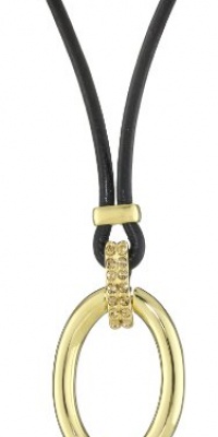 T Tahari Linked In Leather Laniard with Circle Pendant Necklace