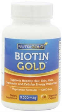 Nutrigold Vitamin B-7 Biotin Gold, 5000 mcg, 180 veg. capsules