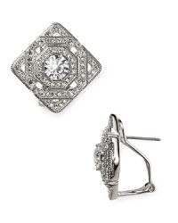 Designed for high wattage dazzle, this pair of Lora Paolo clip earrings channels Art Deco inspiration with an ornate array of geometric crystals.