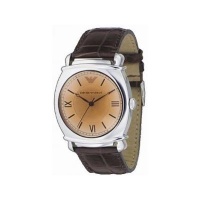 Emporio Armani Quartz, Beige Dial with Brown Embossed Leather Band - Men's Watch AR0264