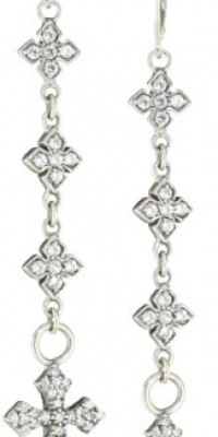 Queen Baby Cross Pave Cubic Zirconia MB Cross Chain Earrings with MB Cross Drop