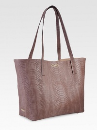 The popular, python-embossed leather tote features full interior pocket and a magnetic closure. Its lightweight feel, generous interior, and luxuriously soft handle make it equally chic and practical.17W X 11H X 6DPython-embossed leatherMade in USAFOR PERSONALIZATIONSelect a color and quantity, then scroll down and click on PERSONALIZE & ADD TO BAG to choose and preview your monogramming options. Please allow 1 week for delivery.