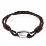 Men's 8 Inch Brown Genuine Leather Bracelet With Stainless Steel