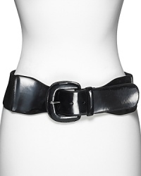 Bring a glamorous finish to your look with Lauren Ralph Lauren's wide shaped belt in glossy patent leather.