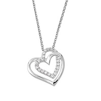 23MM .925 ITALIAN 2 HEARTS CLEAR CZ PENDANT W/ 16 +1LINK CHAIN NECKLACE