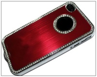 Luxury Bling Czech Rhinestone Case Cover For Apple iPhone 4 4G 4S AT&T and Verizon Silver&Red