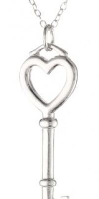 Sterling Silver Heart Topped Key Pendant Necklace, 18