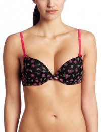 Betsey Johnson Women's Stretch Mesh Bump Up Bra, Watch It Buddy Raven Black, 34B